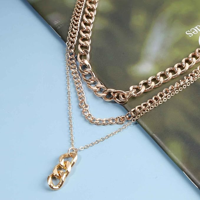 Punk Layered Necklace Choker Gold Cable