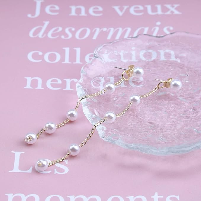 Boho Pearl Dangle Earrings Gold Pearl Drop Stud