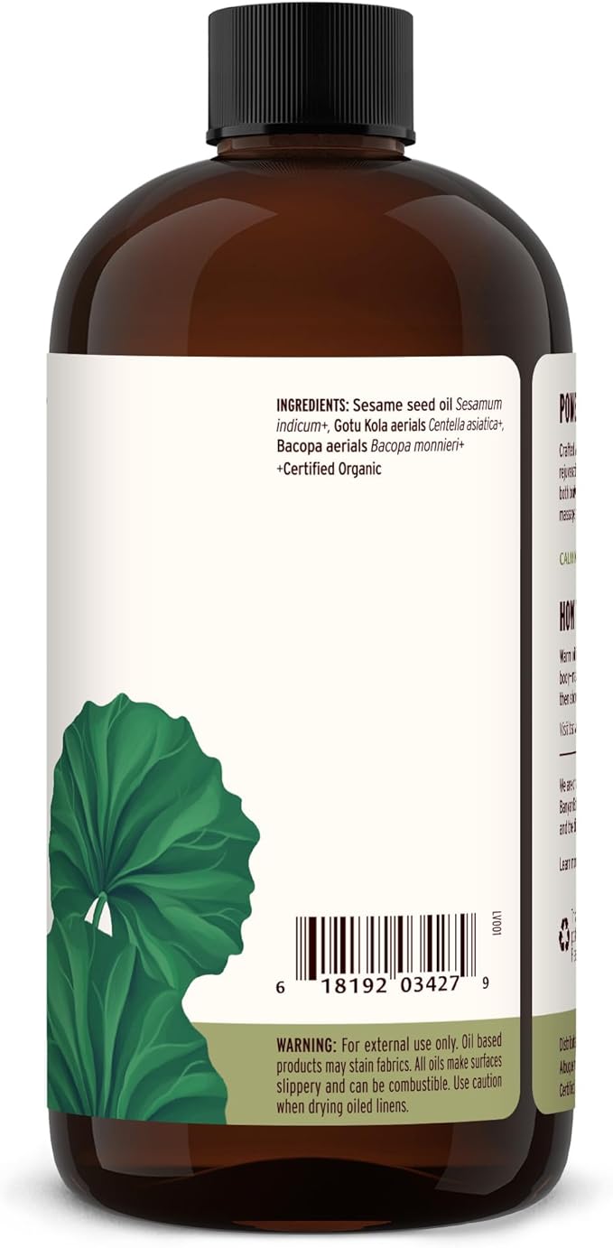 Banyan Botanicals Brahmi Oil with Sesame – Organic Ayurvedic Massage Oil with Gotu Kola and Bacopa – Calming Massage Oil for Focus & Relaxation – 24 oz – Non GMO Sustainably Sourced Abhyanga Oil
