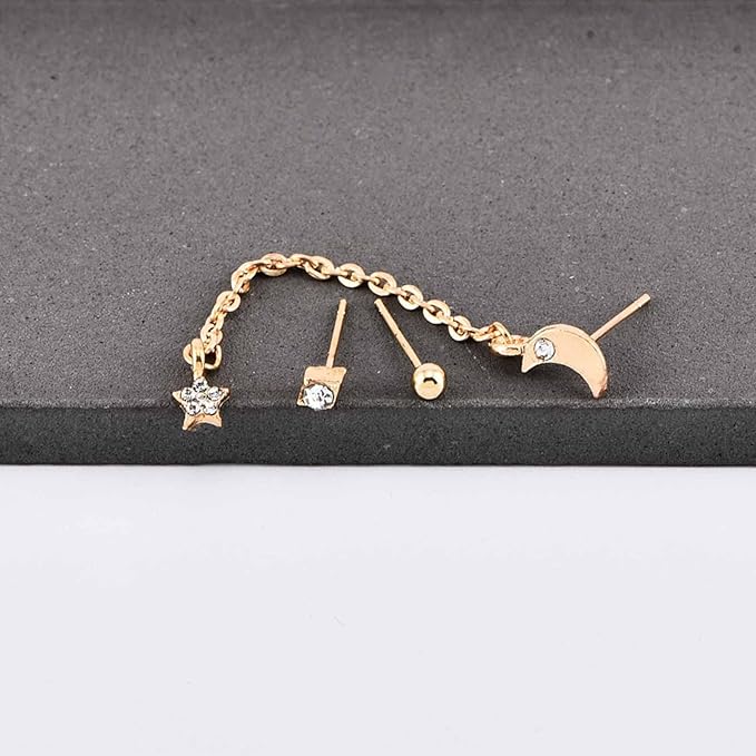 Bohemia Moon Star Dangle Earrings Gold