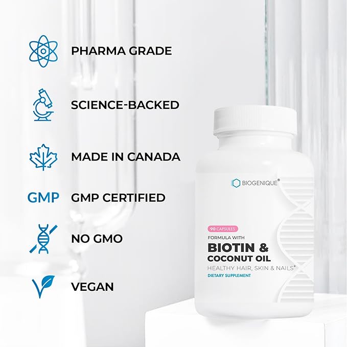 High Potency Biotin Supplement - Vegan Vitamin B7 Formula with Creatine and Coconut Oil - Healthier Skin, Nails & Hair and Keratin Support - Non-GMO & Gluten Free - 2500 mcg