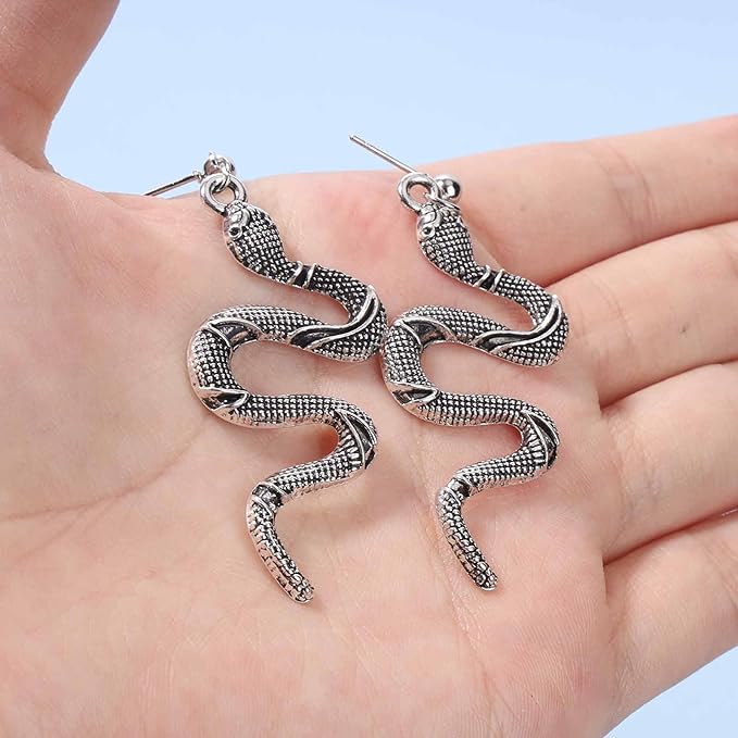 Punk Snake Earrings Silver Snake Dangle Earrings Serpent