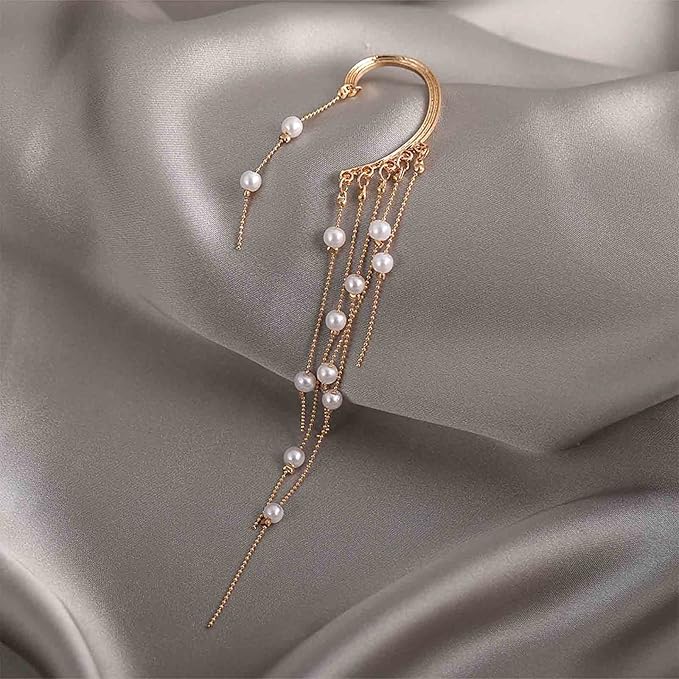 Boho Pearl Ear Wrap Earrings Gold Pearl Ear