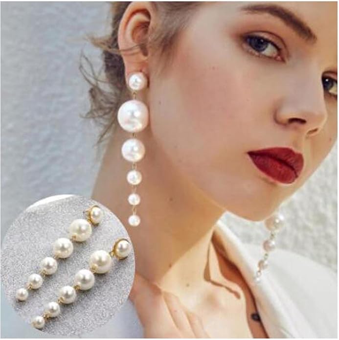 Boho Pearl Drop Dangle Earrings Big