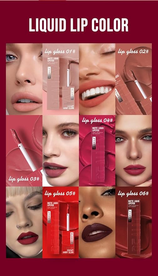 Matte Liquid Lipstick, Matte Velvet Lip Gloss, Lip Makeup Gift for Women (6 set)