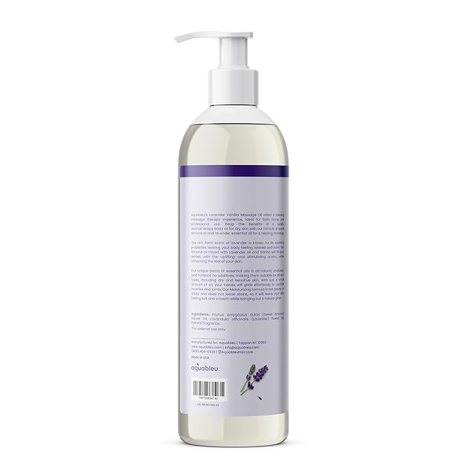 Lavender Vanilla Massage Oil 100% Pure & All-Natural - Natural at-Home Massage Therapy, Soothes Skin & Muscles - Full Body Relaxing Massage Oil for Men and Women 12 fl oz