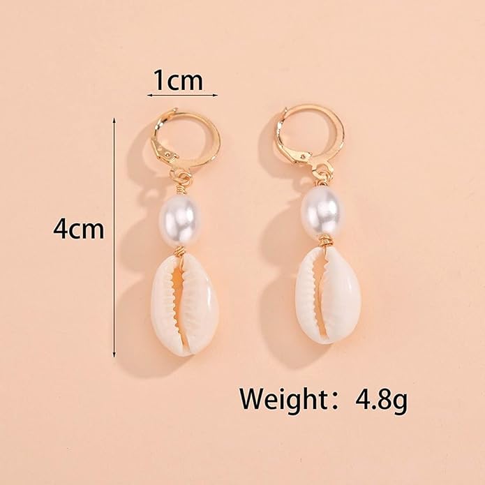 Boho Shell Drop Earrings Vintage Gold