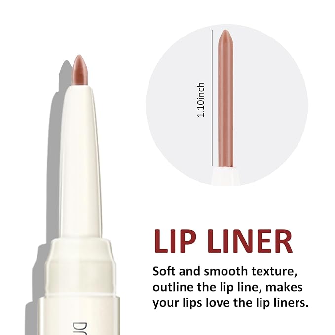 Boobeen Double-ended Lipstick Lip Liner Makeup Velvet Lipgloss Lipstick, Creamy Lip Pencil for Women Matte Long-lasting Matte Satin Finish, Nourishing and Non-fading