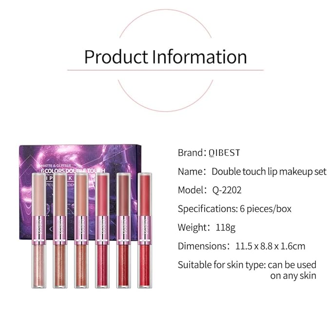 Double Head Lip Gloss Non Fading Lip Glaze Matte Mist Pearlescent Liquid Lipstick, 6-color suit