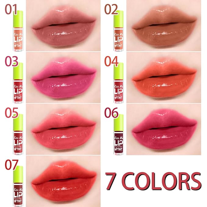 7 Colors Lip Tint Stain Set, Watery Lip Stain Mini Liquid Matte Lipstick, Multi-use Lip Cheek Tint, Moisturizing Plump Lip Gloss, Lightweight Non-Sticky, Long Lasting, Vivid Lip Makeup (Avocado)