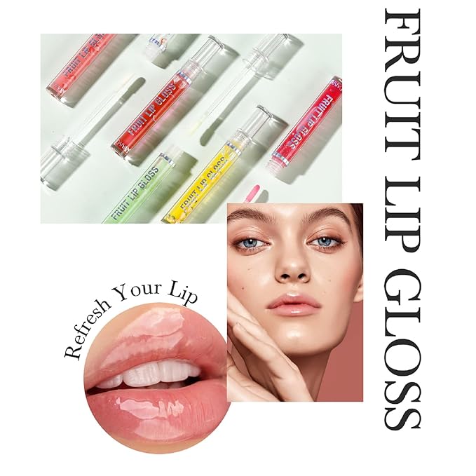 Plumping Lip Oil Set, Clear Lip Gloss for Lip Care, Fruit Flavour Hydrating Lip Glow Oil Toot Lip Oil, Nourishing, Non-sticky