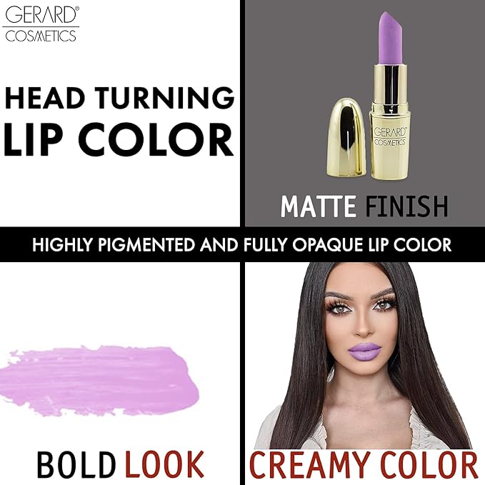 Gerard Cosmetics Lipstick Lilac Moon | Bright Purple Lipstick with Comfort Matte Finish | Highly Pigmented, Smooth Formula with Hydrating Ingredients | Cruelty Free & Made in USA