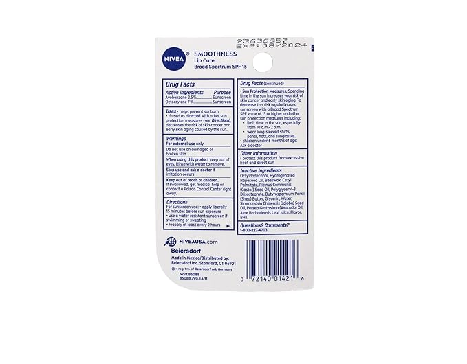 NIVEA Smoothness Lip Care SPF 15, oz