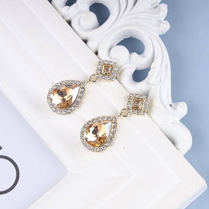 Vintage Crystal Teardrop Earrings Rhinestone Drop
