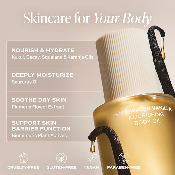 Saltair Body Oil. Luxurious Salt Water Vanilla After Shower and Bath Oil Moisturizer for Women and Men. Botanical, Non-Greasy, and Well-Absorbing Lotion for Hydrating Dry Skin. 4oz Pump Bottle