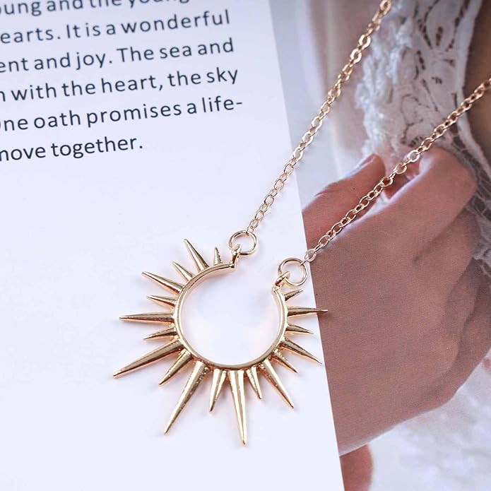 Vintage Sunburst Pendent Necklace Hollow Sunburst Necklace Moonstone