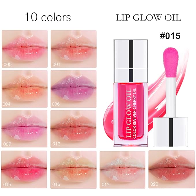 Hydrating Lip Oil for Women, Glossy Lip Color, Transparent Lip Gloss for Nourishing Lip and Make Lip Full, Moisturizing Liquid Tinted Lip Balm for Lip Care, 0.2oz (Cherry Pink#015)