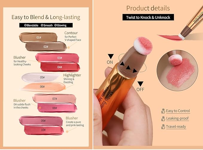 Go Ho Liquid Blush Beauty Wand,Blendable Super Silky Medium Pink