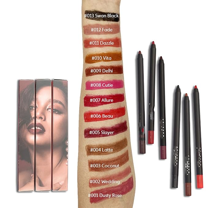 MAEPEOR Matte Lipliner and Eyeliner Kit 3 PCS Smoothly Creamy Lipliner and Eyeliner Pen Set for Daily Wear (3PCS Kit 1)