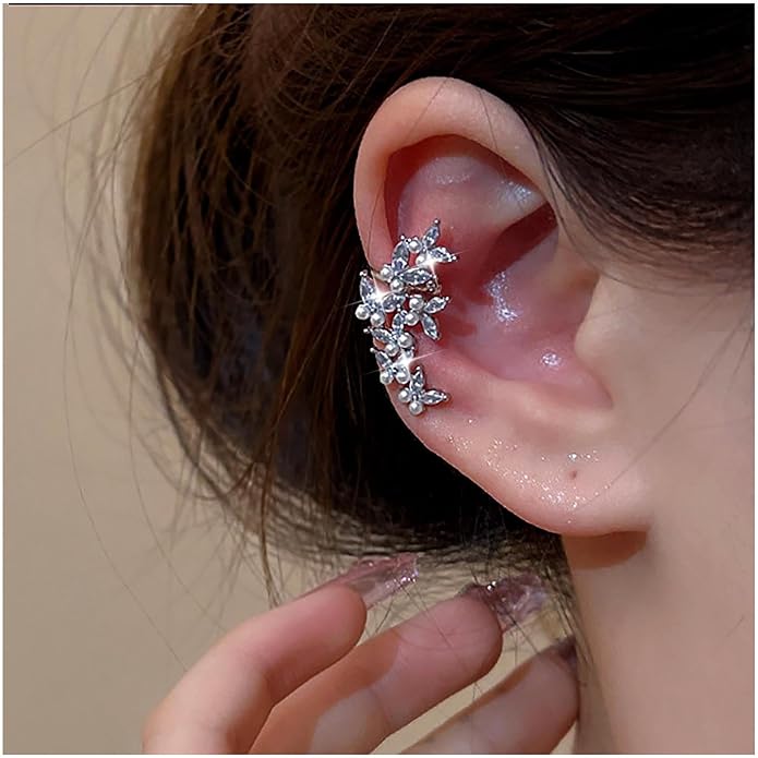 Vintage Crystal Pearl Ear Cuff Earrings