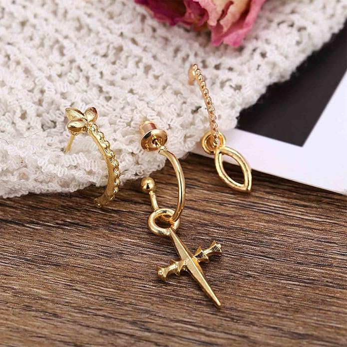 Boho Star Moon Chain Cuff Earrings