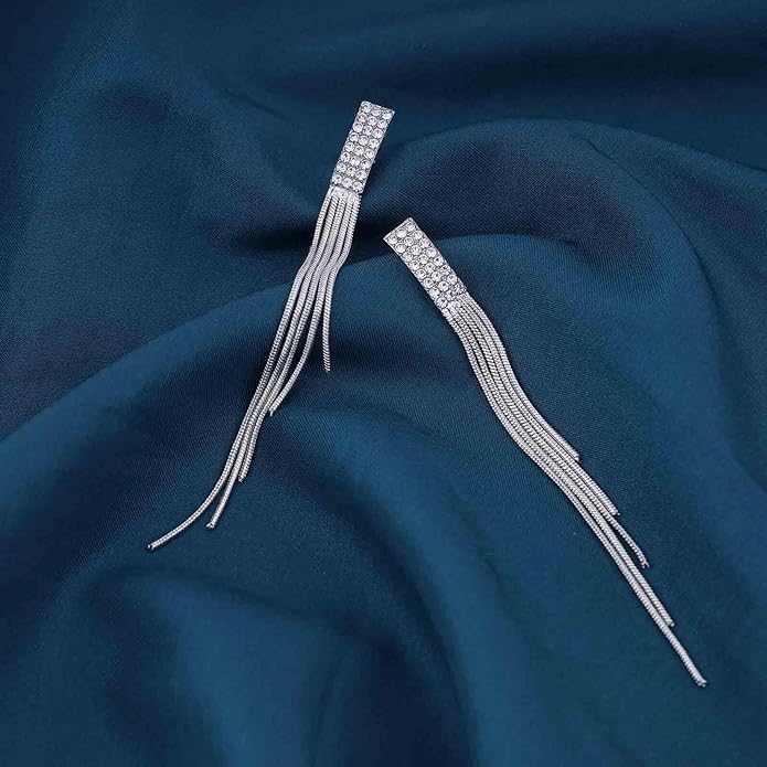 Vintage Rhinestone Dangle Earrings Gold Sleek Chain Drop