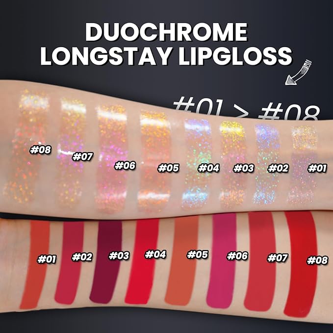 CHARMACY Multichrome Double Head Non-Stick Lip Gloss, Metallic Gloss,