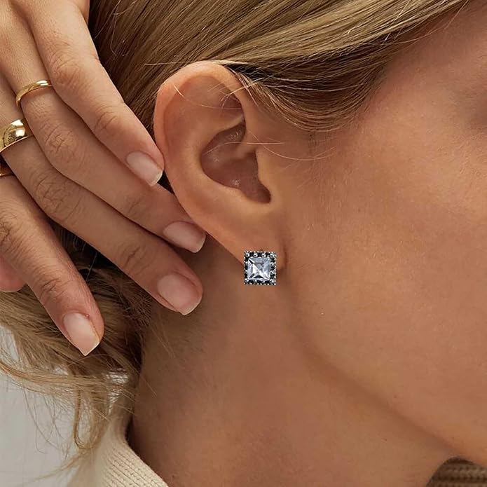 Boho Tiny Crystal Square Earrings Silver