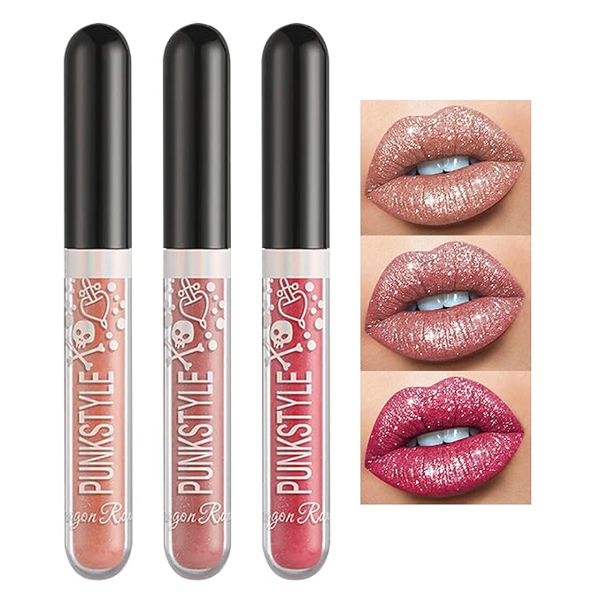 3 PCS Glitter Liquid Lipstick Set Red Pink Glitter