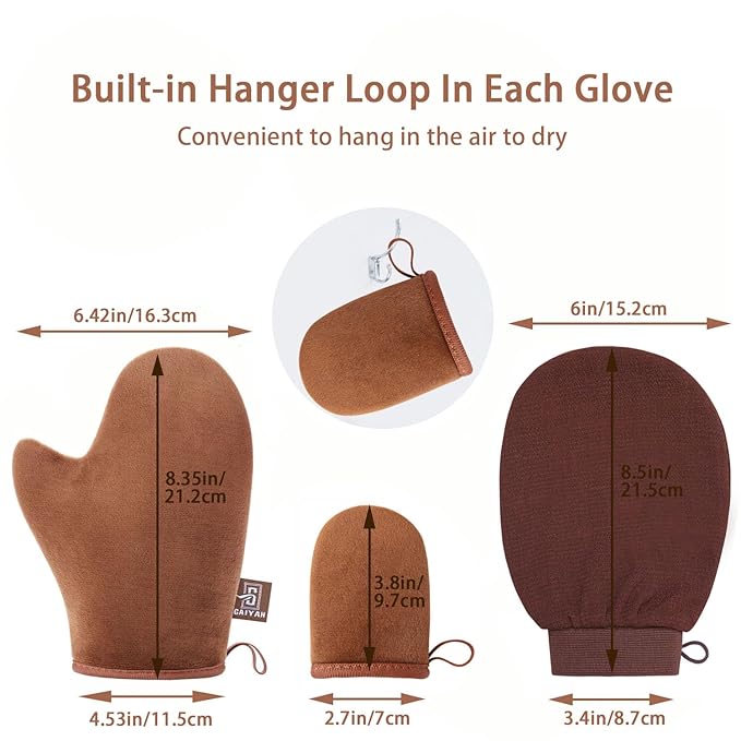 GAIYAH Self Tanning Mitt Applicator Kit, With Back Lotion Applicators For Your Back, Exfoliator Glove and Finger Face Mitt