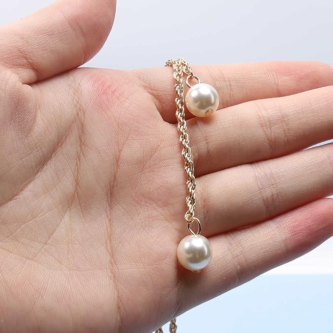 Boho Pearl Lariat Necklace Gold Chunky Chain Y