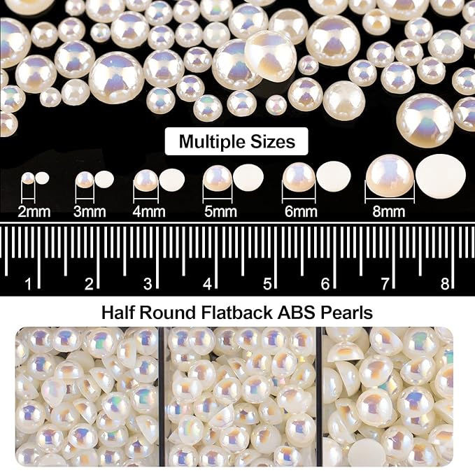 Flat Back Rhinestone+Half Round Pearl Kits Colorful Rhinestones+Beige