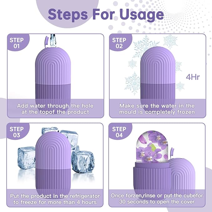 Ice Roller for Face and Eye,Ice Cube Roller Massager for Skin Women Care Tools, Naturally Conditioning De-Puff Eye Bags, Reduce Migraine Pain, Reusable Massage Silicone Ice Mold (Purple)