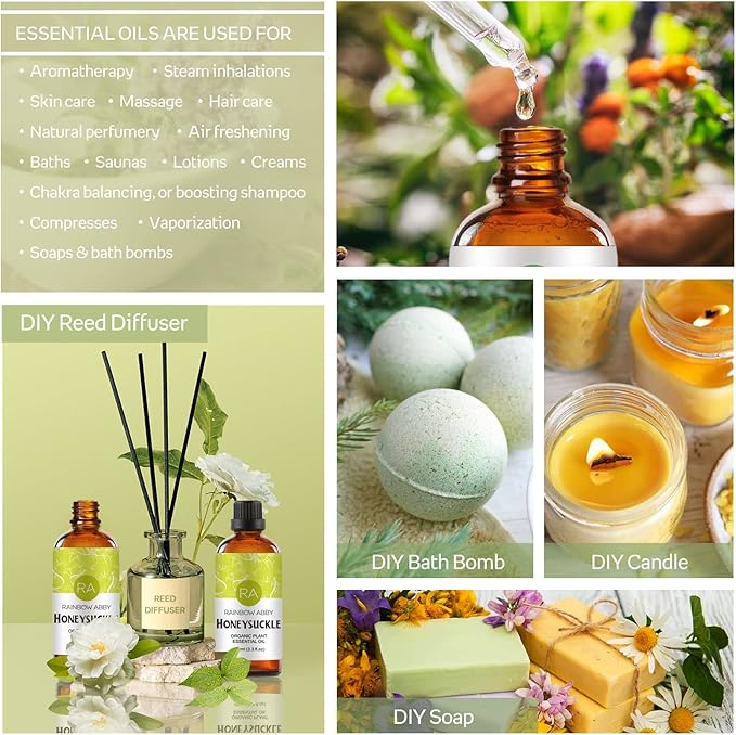 Honeysuckle Essential Oil (100ML), 100% Pure Natural Organic Aroma Honeysuckle Oil for Diffuser, Massage, Skin Care, Yoga