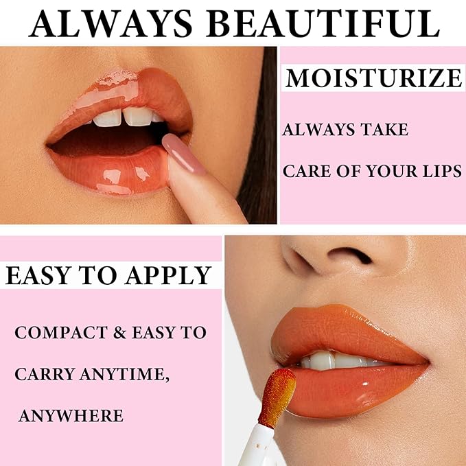 Lip Plumping Lip Gloss,Big Brush Head Lip Oil Hydrating Nourishing & Smooth Glossy Lip Glow Oil,Moisturizing Tinted Lip Gloss Lip Balm Shiny and Vegan Plumping Lip Tint Care(#07 Caramel Orange)