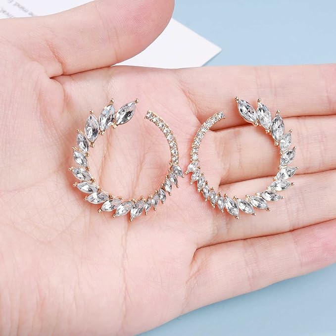 Vintage Rhinestone Hoop Earrings Gold Round Circle Studs