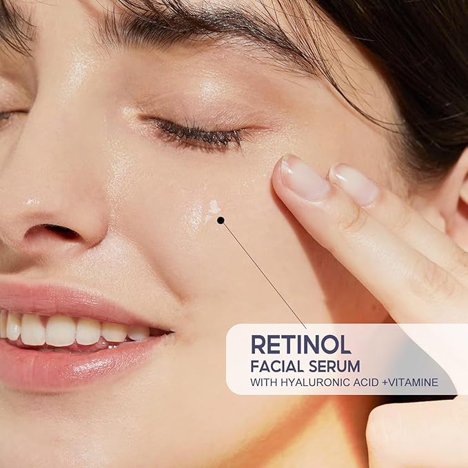 Retinol Serum for Face, Daily Anti Aging Facial Serum Skin Care Treatment with Hyaluronic Acid and Vitamin E, Smoothing Face Oil for Fine Lines and Wrinkles, Hydrating Serum for Even Tone 1.52 fl. oz