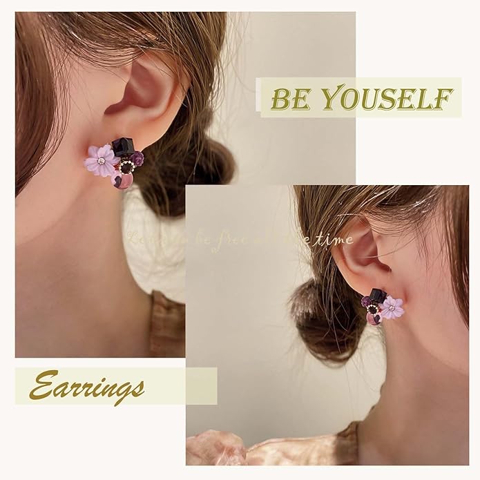 Boho Amethyst Flower Drop Earrings Vintage