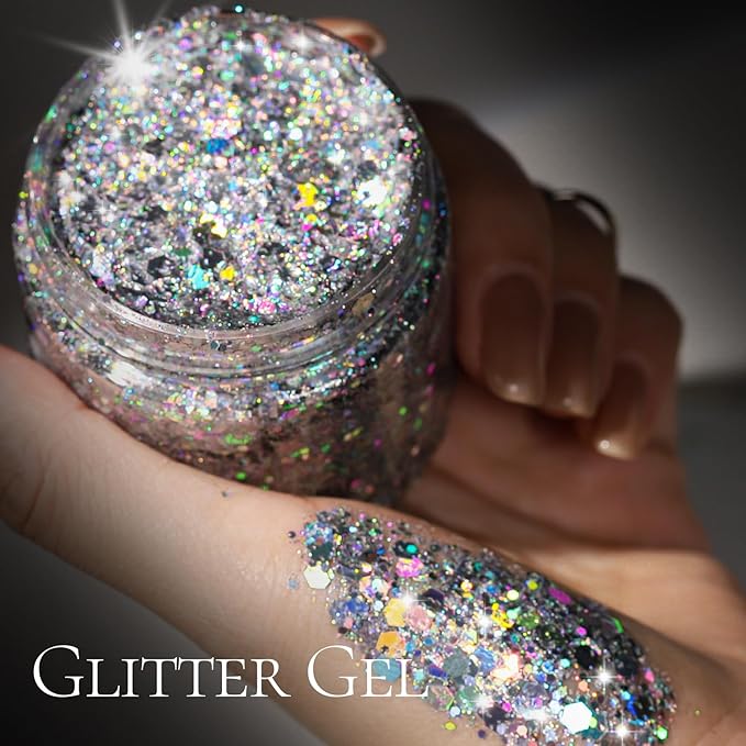 Teenitor Body Glitter, Silver Glitter, Body Glitter Gel, Makeup Glitter