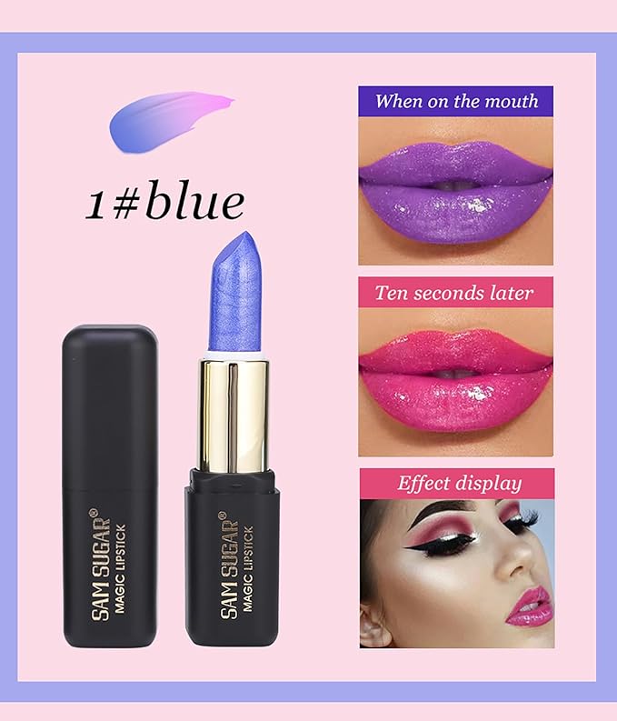 Blue Rose Color Changing Lipstick Tinted Lip Balm,Shimmer PH Changing Lip Gloss, Matte Velvet Color Revealing Moisturizing Pearlescent Waterproof Long Lasting Pink Lips for Women (01#)