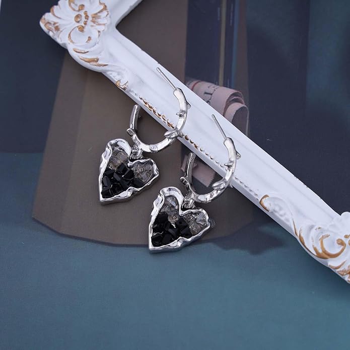 Punk Heart Dangle Earrings Black Onyx