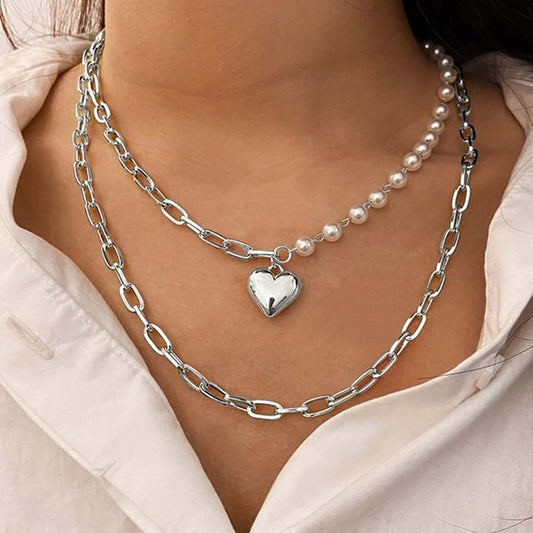 Boho Layered Pearl Choker Necklace Chain