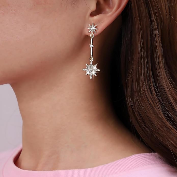 Vintage Crystal Starburst Drop Earrings Long