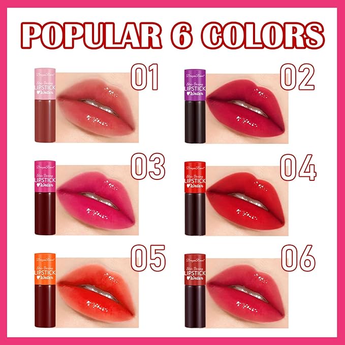 6 Colors Lip Tint Stain Mini Liquid Lipstick,Korean Velvet Lip Gloss Moisturizing,Multi-use Lip and Cheek Tint,Natural Waterproof&Long lasting Non-Stick Cup Lightweight Vivid Color,Pink
