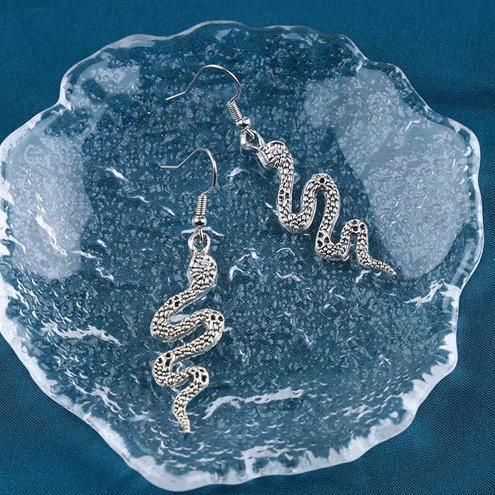 Punk Snake Drop Earrings Silver Snake