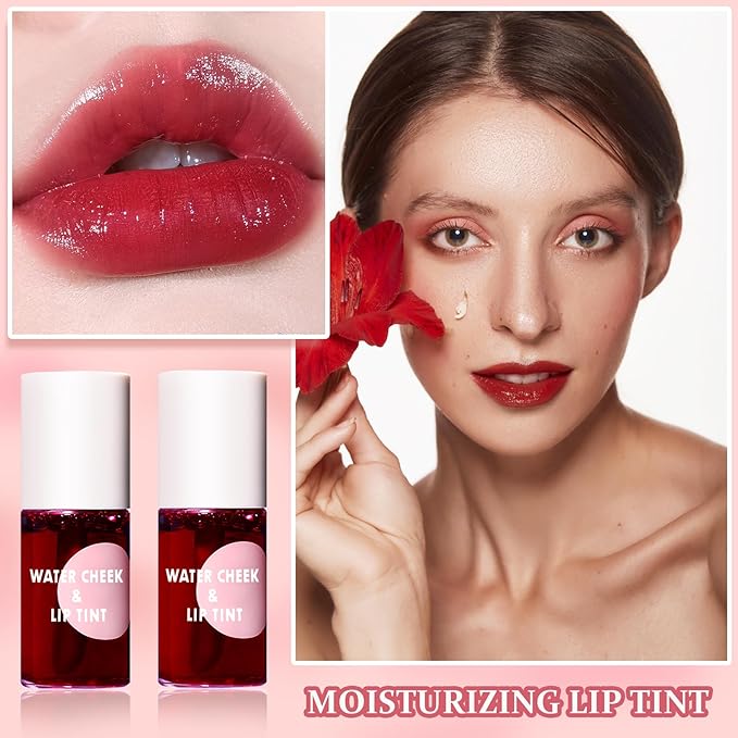 2PCS Lip Tint Stain Set, Velvet Lip Gloss Moisturizing Lip Stain Long Lasting Waterproof Liquid Lipstick Set Multipurpose Water Lip Stain Tint for Lip and Cheek Tint(03 & 04)