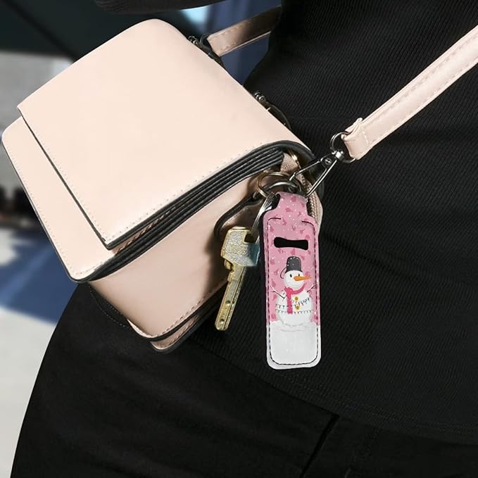 Women Girls Chapstick Holder Keychain Pink, Keyring