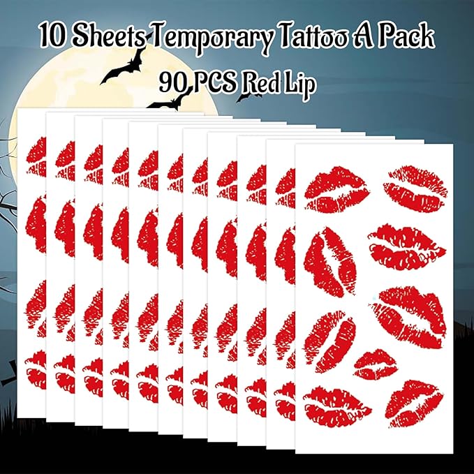 10 Sheets Red Lip Temporary Tattoo, Lip Print Party Decorations