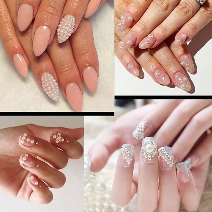 Flat Back Rhinestone+Half Round Pearl Kits Colorful Rhinestones+Beige