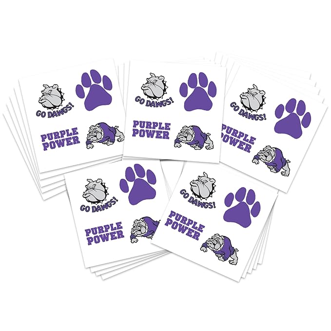 FashionTats Sport Spirit Temporary Tattoos | 100 Mini (Purple Dawgs)